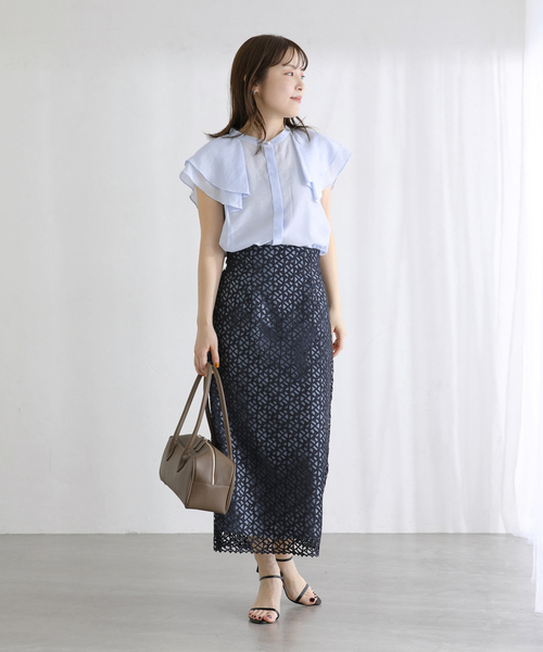 La TOTALITE(ラトータリテ)の「【洗える】ラッフルスリーブシャツ(シャツ/ブラウス・レディース・ブルー系その他/サックスブルー/ホワイト・FREE)」の15枚目の写真