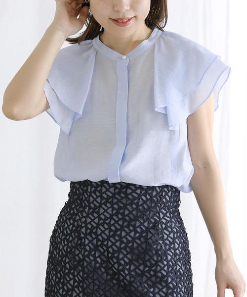 La TOTALITE(ラトータリテ)の「【洗える】ラッフルスリーブシャツ(シャツ/ブラウス・レディース・ブルー系その他/サックスブルー/ホワイト・FREE)」の18枚目の写真