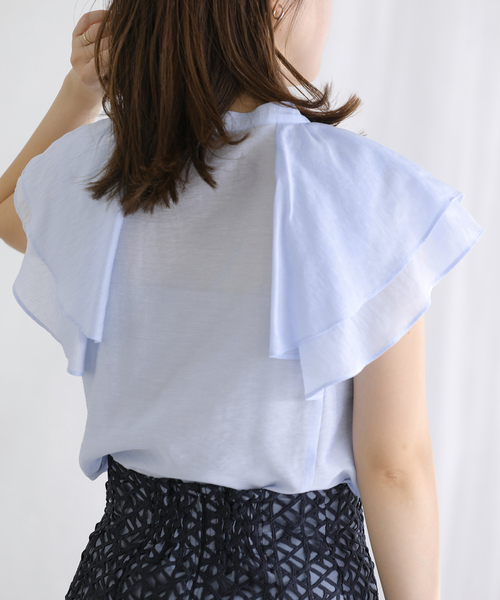 La TOTALITE(ラトータリテ)の「【洗える】ラッフルスリーブシャツ(シャツ/ブラウス・レディース・ブルー系その他/サックスブルー/ホワイト・FREE)」の19枚目の写真