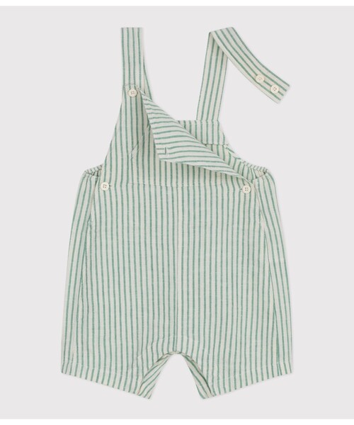 PETIT BATEAU（プチバトー）の「ストライプショートサロペット（サロペット/オーバーオール・キッズ・ホワイト×グリーン・12MONTH/18MONTH/24MONTH/36MONTH）」の2枚目の写真