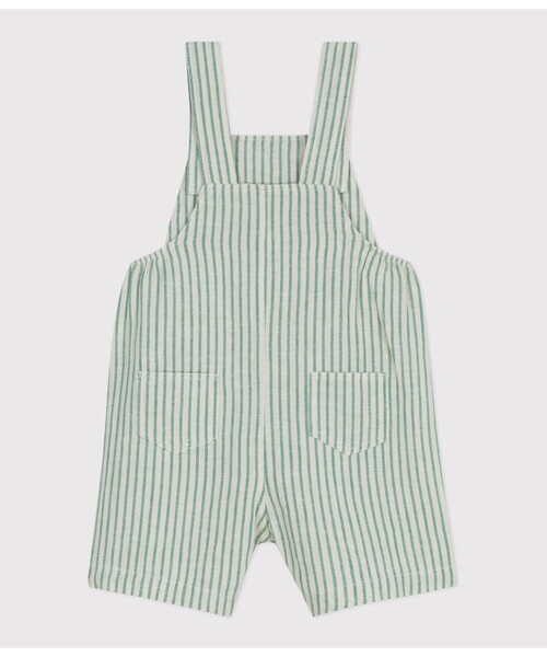 PETIT BATEAU（プチバトー）の「ストライプショートサロペット（サロペット/オーバーオール・キッズ・ホワイト×グリーン・12MONTH/18MONTH/24MONTH/36MONTH）」の3枚目の写真
