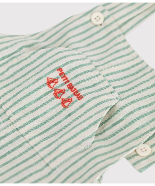 PETIT BATEAU（プチバトー）の「ストライプショートサロペット（サロペット/オーバーオール・キッズ・ホワイト×グリーン・12MONTH/18MONTH/24MONTH/36MONTH）」の4枚目の写真