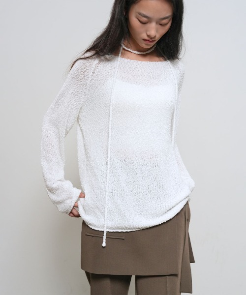 GENERAL IDEA(ジェネラルアイデア)の「【GENERAL IDEA】シアーブークレーボートネックプルオーバー / SHEER BOUCLE BOAT NECK PULLOVER(Tシャツ/カットソー・レディース・ホワイト/ピンク/ブラック・S/M/L)」の15枚目の写真