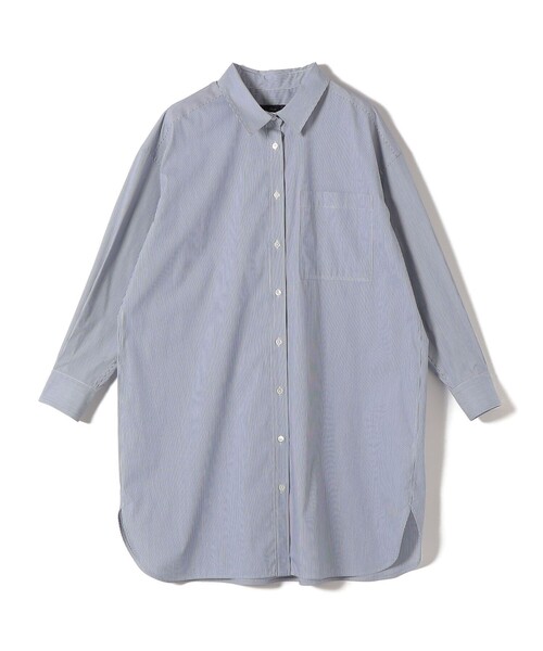 SHIPS(シップス)の「SHIPS Primary Navy Label:綿 ナイロン ストライプ ロング シャツ(シャツ/ブラウス・レディース・レッド/ネイビー・36/38)」の2枚目の写真