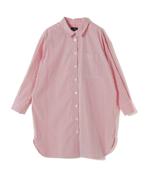 SHIPS(シップス)の「SHIPS Primary Navy Label:綿 ナイロン ストライプ ロング シャツ(シャツ/ブラウス・レディース・レッド/ネイビー・36/38)」の1枚目の写真