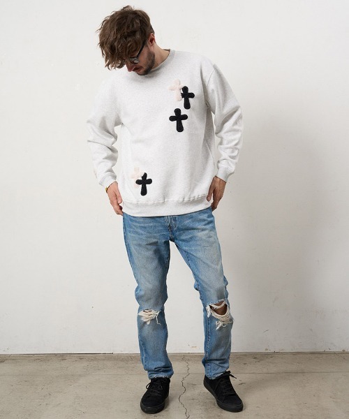 STUD MUFFIN（スタッドマフィン）の「msw1882- T-C裏毛起毛 ファー-ムックボアミックスパッチワークスエットシャツ(624-02917)（スウェット・メンズ・アッシュ/ブラック/ブラウン・4/3/2）」の14枚目の写真