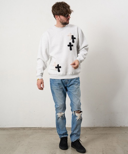 STUD MUFFIN（スタッドマフィン）の「msw1882- T-C裏毛起毛 ファー-ムックボアミックスパッチワークスエットシャツ(624-02917)（スウェット・メンズ・アッシュ/ブラック/ブラウン・4/3/2）」の15枚目の写真