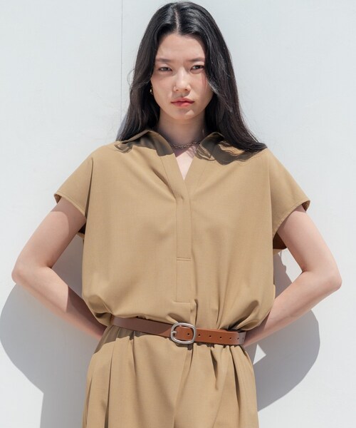 GALLEST（ギャレスト）の「Comfy SET UP｜スキッパーワンピース【通勤／接触冷感／UVカット】（ワンピース・レディース・キャメル/オリーブ/ブラック/グレー系その他6・38/34）」の6枚目の写真