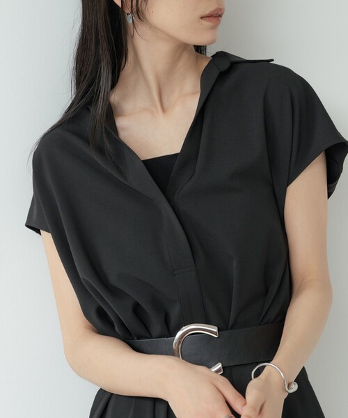 GALLEST（ギャレスト）の「Comfy SET UP｜スキッパーワンピース【通勤／接触冷感／UVカット】（ワンピース・レディース・キャメル/オリーブ/ブラック/グレー系その他6・38/34）」の18枚目の写真