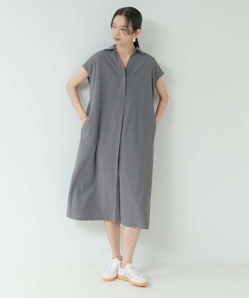 GALLEST（ギャレスト）の「Comfy SET UP｜スキッパーワンピース【通勤／接触冷感／UVカット】（ワンピース・レディース・キャメル/オリーブ/ブラック/グレー系その他6・38/34）」の21枚目の写真
