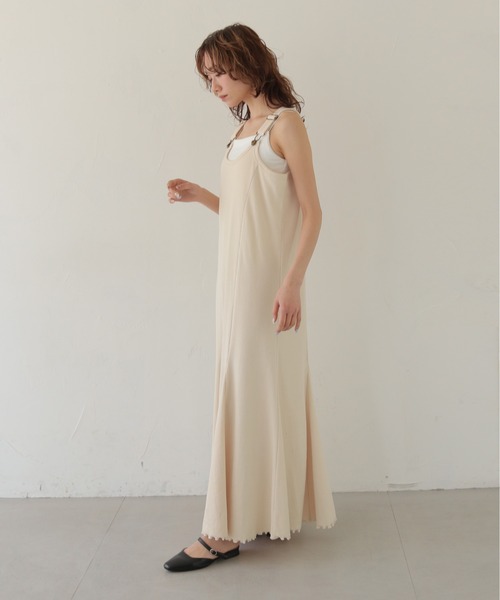 CLEIO（クレイオ）の「【CLEIO】リブテレコサロペットワンピース RIB TELECO SALOPETTE ONE-PIECE（ワンピース・レディース・ホワイト/チャコールグレー・SMALL/MEDIUM）」の5枚目の写真
