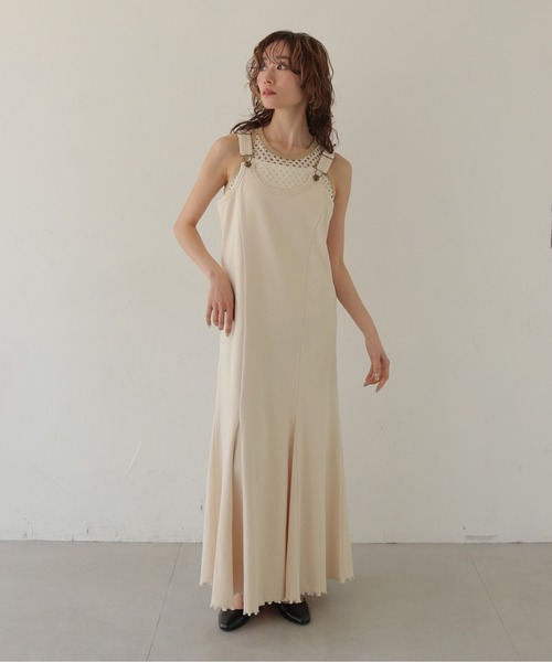 CLEIO（クレイオ）の「【CLEIO】リブテレコサロペットワンピース RIB TELECO SALOPETTE ONE-PIECE（ワンピース・レディース・ホワイト/チャコールグレー・SMALL/MEDIUM）」の4枚目の写真