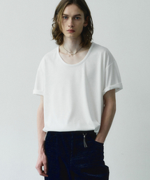 NOIRER（ノイア）の「シルキーブレンドUネックハーフTシャツ（ホワイト）（Tシャツ/カットソー）」
