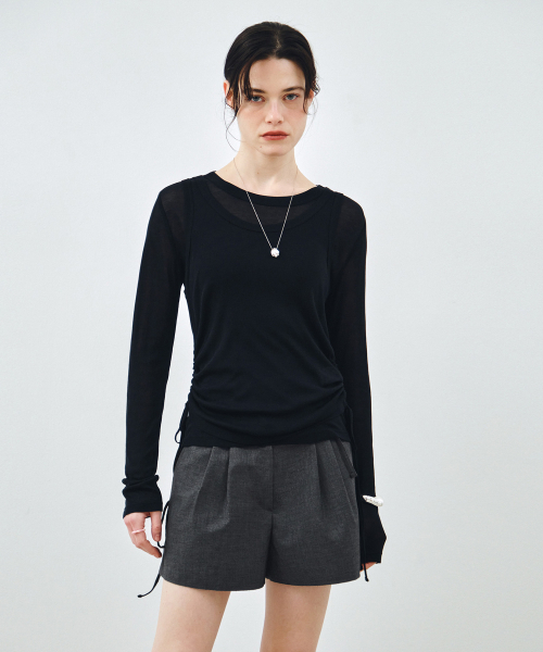 MONGDOL（モンドル）の「[ベルトSET] クラシックツーピンタックショートパンツチャコール MDPT079CHARCOAL（その他パンツ・レディース・その他・SMALL/MEDIUM）」の5枚目の写真