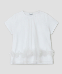Mesh Layered Shirring Ruffle Top [White]