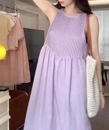プリーツロング丈ノースリーブワンピース
