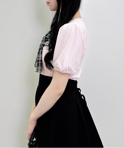 INGNI(イング)の「チェックリボンレイヤード風リブトップス(Tシャツ/カットソー・レディース・ブラック/ライトピンク/オフホワイト・M)」の22枚目の写真