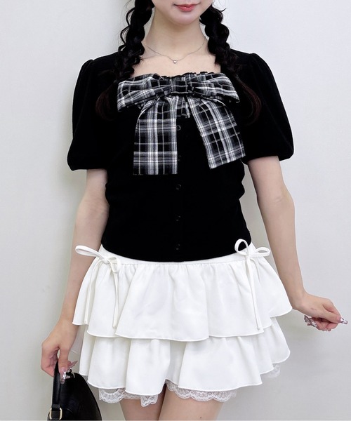 INGNI(イング)の「チェックリボンレイヤード風リブトップス(Tシャツ/カットソー・レディース・ブラック/ライトピンク/オフホワイト・M)」の12枚目の写真
