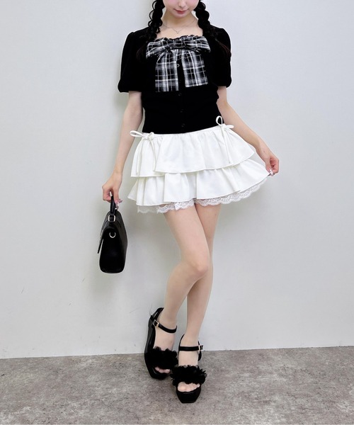 INGNI(イング)の「チェックリボンレイヤード風リブトップス(Tシャツ/カットソー・レディース・ブラック/ライトピンク/オフホワイト・M)」の16枚目の写真