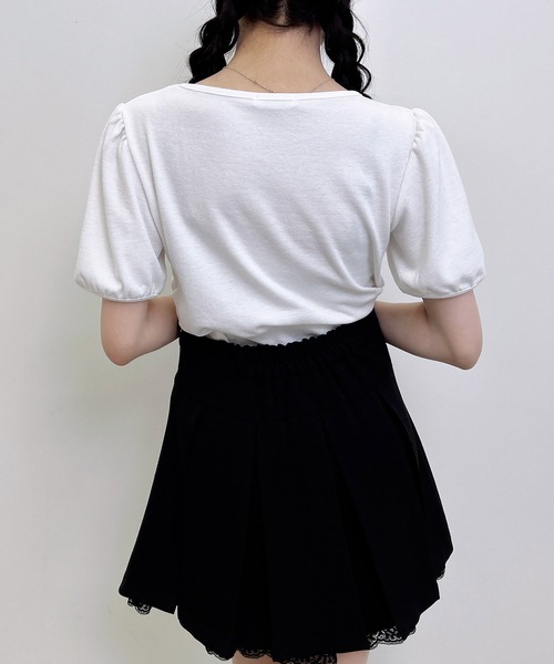 INGNI(イング)の「チェックリボンレイヤード風リブトップス(Tシャツ/カットソー・レディース・ブラック/ライトピンク/オフホワイト・M)」の7枚目の写真