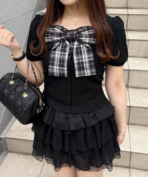 INGNI(イング)の「チェックリボンレイヤード風リブトップス(Tシャツ/カットソー・レディース・ブラック/ライトピンク/オフホワイト・M)」の17枚目の写真