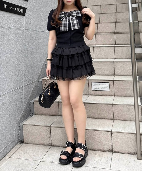 INGNI(イング)の「チェックリボンレイヤード風リブトップス(Tシャツ/カットソー・レディース・ブラック/ライトピンク/オフホワイト・M)」の18枚目の写真