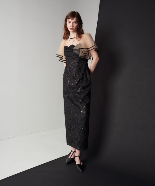 My shawty(マイシャウティー)の「flare sleeve lace dress(ドレス・レディース・ブルーグレー/ブラック×ベージュ・FREE)」の4枚目の写真