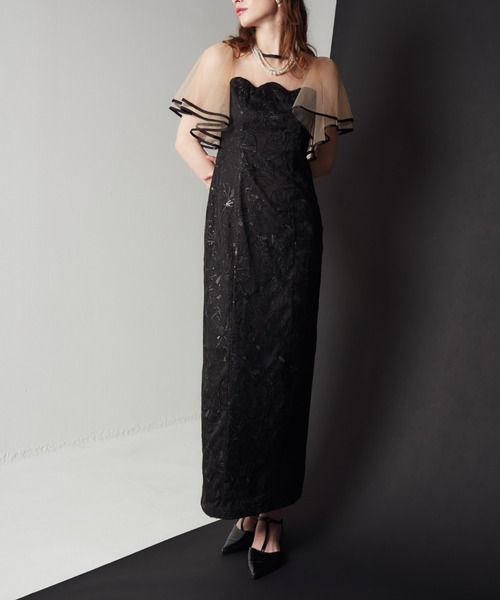 My shawty(マイシャウティー)の「flare sleeve lace dress(ドレス・レディース・ブルーグレー/ブラック×ベージュ・FREE)」の9枚目の写真