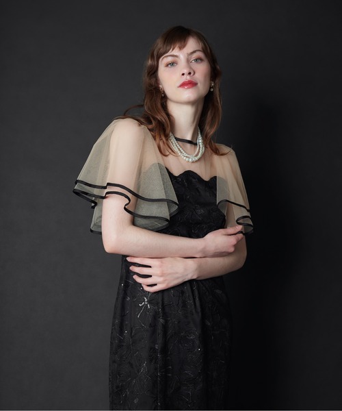 My shawty(マイシャウティー)の「flare sleeve lace dress(ドレス・レディース・ブルーグレー/ブラック×ベージュ・FREE)」の8枚目の写真