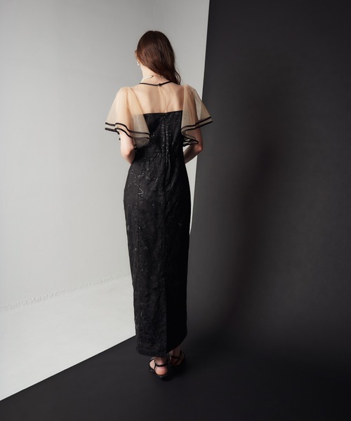My shawty(マイシャウティー)の「flare sleeve lace dress(ドレス・レディース・ブルーグレー/ブラック×ベージュ・FREE)」の6枚目の写真