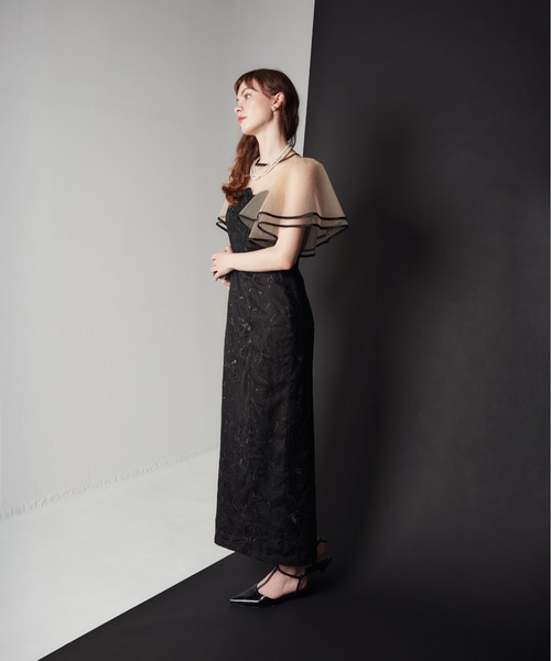 My shawty(マイシャウティー)の「flare sleeve lace dress(ドレス・レディース・ブルーグレー/ブラック×ベージュ・FREE)」の5枚目の写真