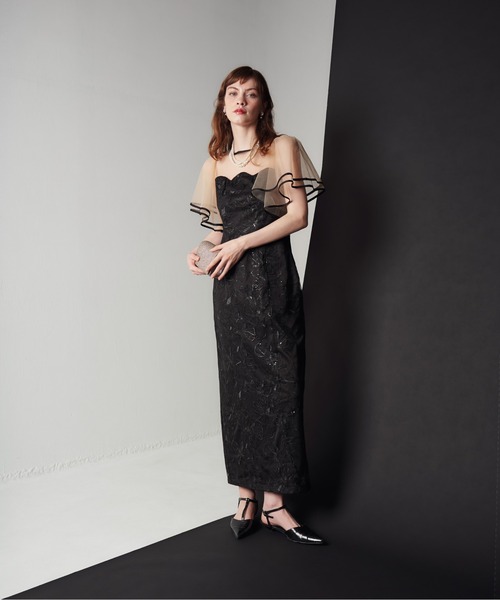 My shawty(マイシャウティー)の「flare sleeve lace dress(ドレス・レディース・ブルーグレー/ブラック×ベージュ・FREE)」の7枚目の写真