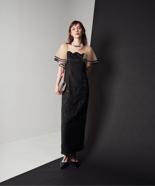 My shawty(マイシャウティー)の「flare sleeve lace dress(ドレス・レディース・ブルーグレー/ブラック×ベージュ・FREE)」の3枚目の写真