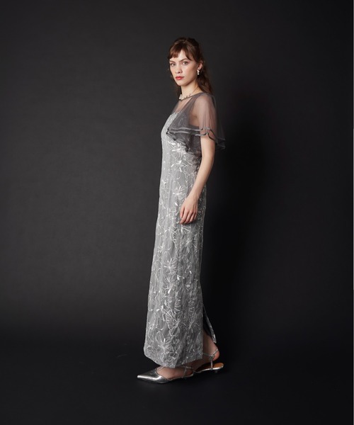 My shawty(マイシャウティー)の「flare sleeve lace dress(ドレス・レディース・ブルーグレー/ブラック×ベージュ・FREE)」の12枚目の写真