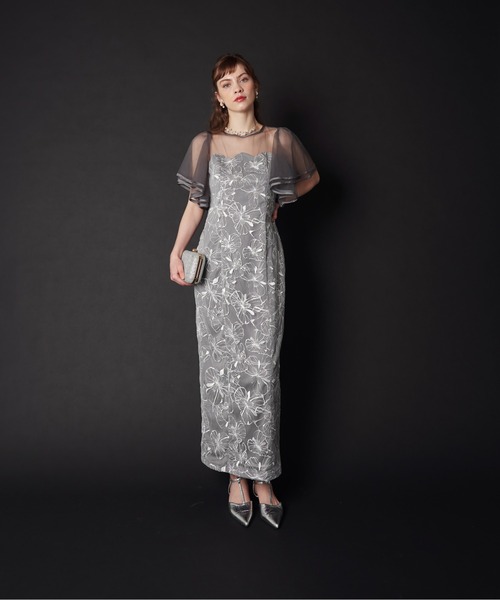 My shawty(マイシャウティー)の「flare sleeve lace dress(ドレス・レディース・ブルーグレー/ブラック×ベージュ・FREE)」の13枚目の写真