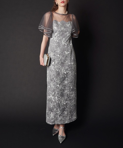 My shawty(マイシャウティー)の「flare sleeve lace dress(ドレス・レディース・ブルーグレー/ブラック×ベージュ・FREE)」の14枚目の写真
