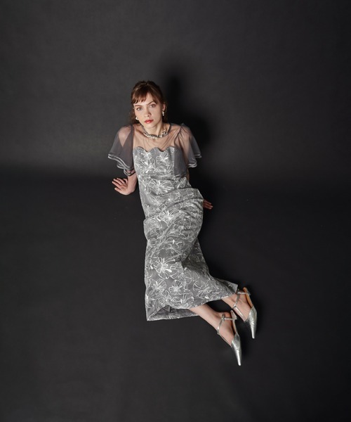 My shawty(マイシャウティー)の「flare sleeve lace dress(ドレス・レディース・ブルーグレー/ブラック×ベージュ・FREE)」の10枚目の写真