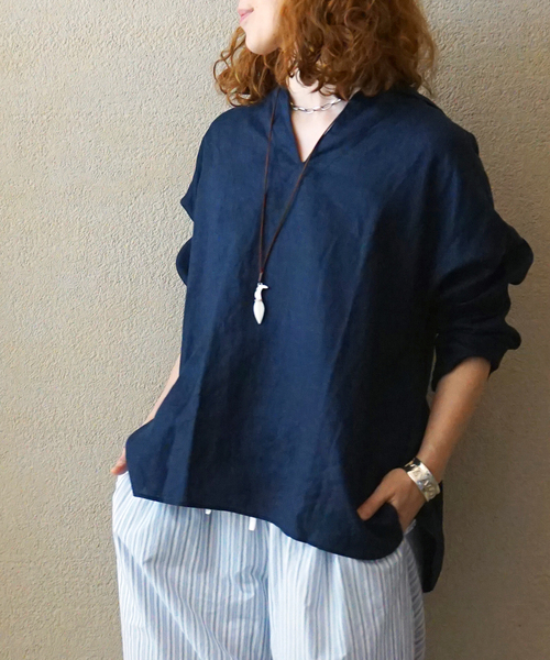 JOURNAL STANDARD LUXE（ジャーナルスタンダード　ラックス）の「ソフトリネン セーラーシャツ（シャツ/ブラウス・レディース・ネイビー/ホワイト/ブラック・FREE）」の3枚目の写真