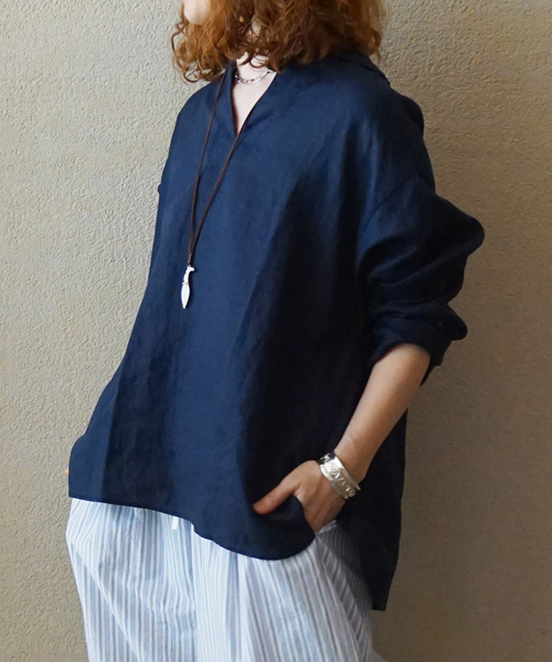 JOURNAL STANDARD LUXE（ジャーナルスタンダード　ラックス）の「ソフトリネン セーラーシャツ（シャツ/ブラウス・レディース・ネイビー/ホワイト/ブラック・FREE）」の17枚目の写真