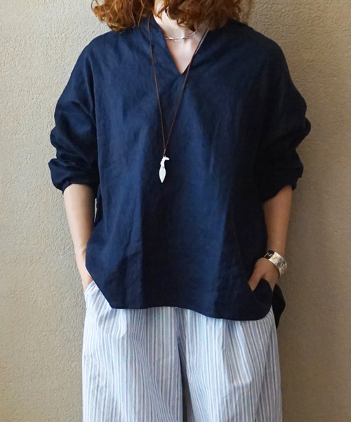 JOURNAL STANDARD LUXE（ジャーナルスタンダード　ラックス）の「ソフトリネン セーラーシャツ（シャツ/ブラウス・レディース・ネイビー/ホワイト/ブラック・FREE）」の19枚目の写真