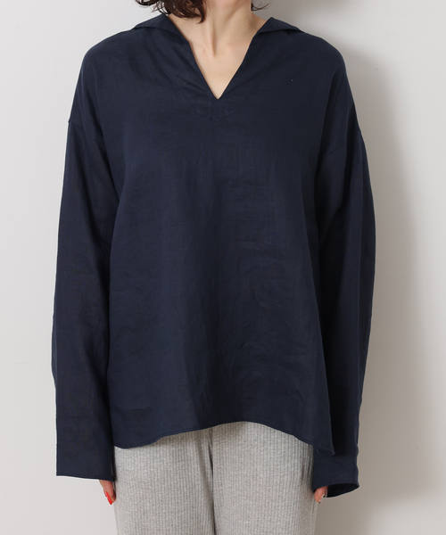 JOURNAL STANDARD LUXE（ジャーナルスタンダード　ラックス）の「ソフトリネン セーラーシャツ（シャツ/ブラウス・レディース・ネイビー/ホワイト/ブラック・FREE）」の9枚目の写真