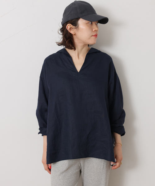 JOURNAL STANDARD LUXE（ジャーナルスタンダード　ラックス）の「ソフトリネン セーラーシャツ（シャツ/ブラウス・レディース・ネイビー/ホワイト/ブラック・FREE）」の4枚目の写真