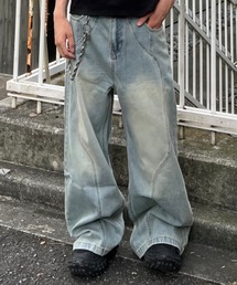 Chikashitsu +（チカシツプラス）の「【Chikashitsu +】wave curved denim pants / 【チカシツプラス】ウェーブカーブデニムパンツ（デニムパンツ）」