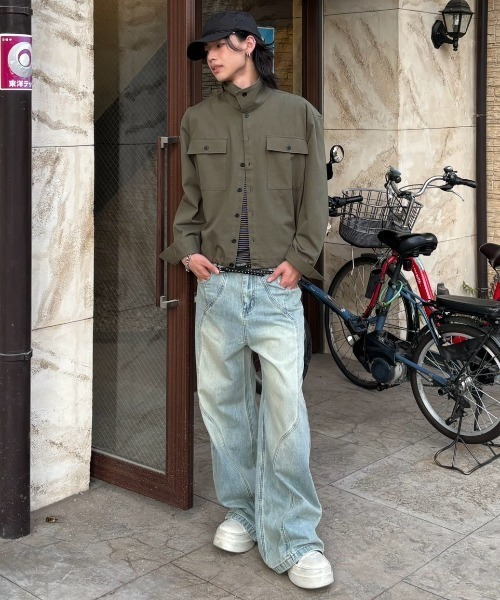 Chikashitsu +（チカシツプラス）の「【Chikashitsu +】wave curved denim pants / 【チカシツプラス】ウェーブカーブデニムパンツ（デニムパンツ・メンズ・ライトブルー・M/S/L）」の16枚目の写真