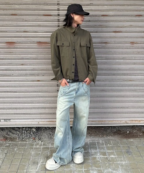 Chikashitsu +（チカシツプラス）の「【Chikashitsu +】wave curved denim pants / 【チカシツプラス】ウェーブカーブデニムパンツ（デニムパンツ・メンズ・ライトブルー・M/S/L）」の18枚目の写真