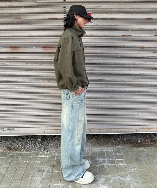 Chikashitsu +（チカシツプラス）の「【Chikashitsu +】wave curved denim pants / 【チカシツプラス】ウェーブカーブデニムパンツ（デニムパンツ・メンズ・ライトブルー・M/S/L）」の19枚目の写真