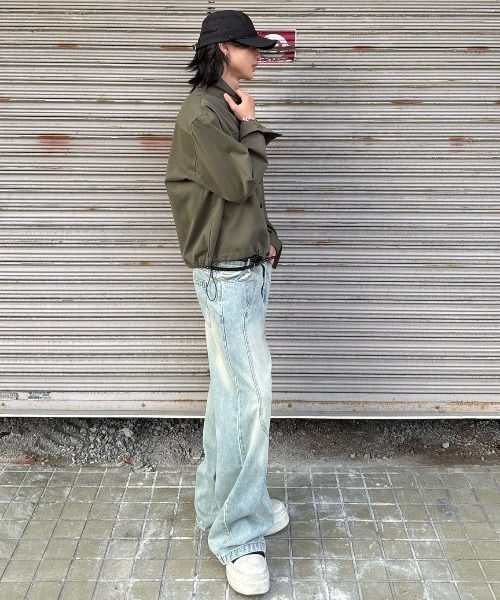 Chikashitsu +（チカシツプラス）の「【Chikashitsu +】wave curved denim pants / 【チカシツプラス】ウェーブカーブデニムパンツ（デニムパンツ・メンズ・ライトブルー・M/S/L）」の20枚目の写真