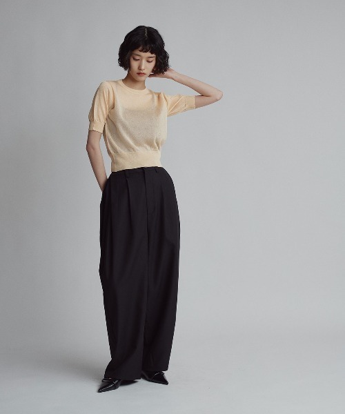 W:Huku(フーク)の「【W:Huku / バイカラーシャイニーニット】シアー ハーフスリーブ トップス(ニット/セーター・レディース・オレンジ/オフホワイト/ベージュ/ブラウン/チャコール・FREE)」の8枚目の写真