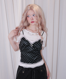 dot cami layered top - white