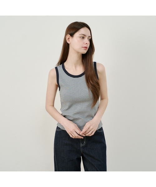 MIND BRIDGE WOMEN（マインドブリッジウーマン）の「[ON][W]ストライプ袖なしトップス - 5カラー（Tシャツ/カットソー・レディース・グレー/ネイビー/スカイブルー/ブラック・55/66）」の4枚目の写真